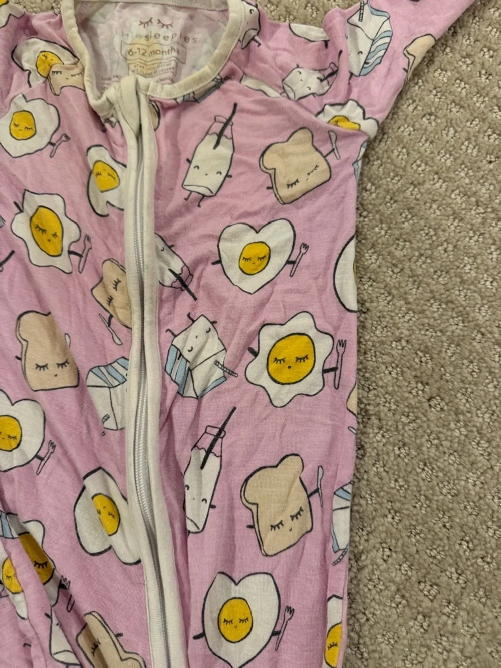Little Sleepies Pink Footed One-Piece Pajama with Breakfast Print